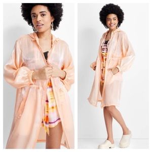 Cinched Waist Hooded Sheer Organza Jacket - Future Collective Peach Orange NWT